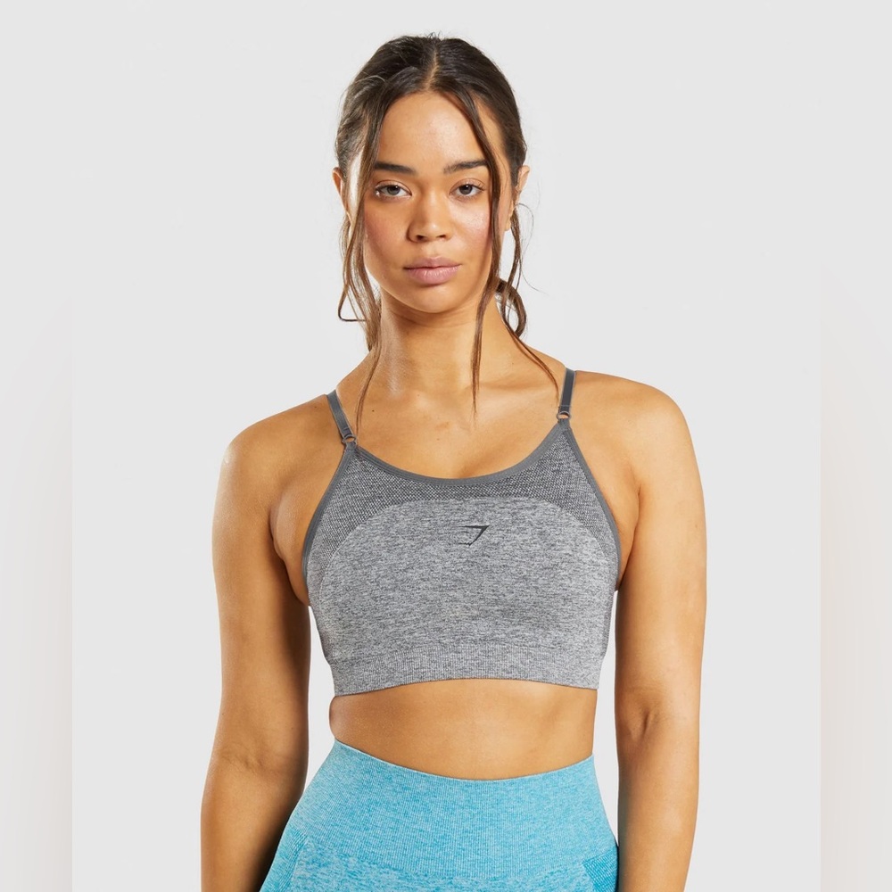 Gymshark Flex Strappy Sports Bra in Charcoal Marl/Black Size Large